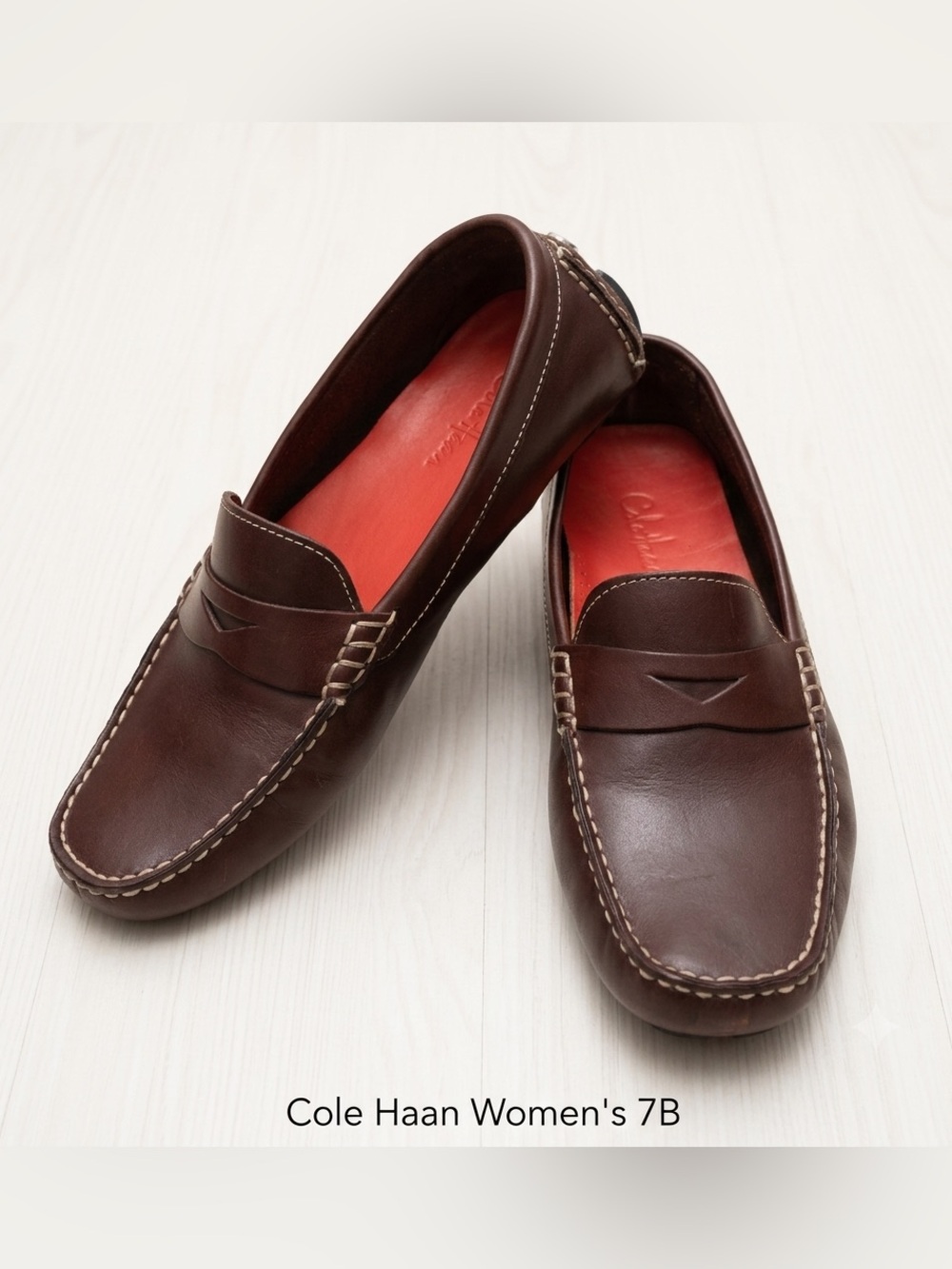 Cole Haan Grant Driver Shoes Womens 7B Brown Leather Penny Loafer Driving D18592